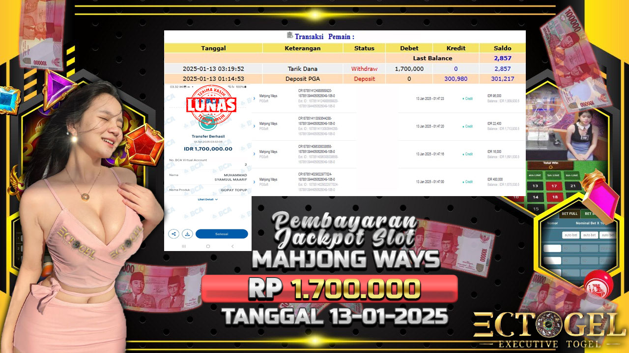 BUKTI JACKPOT SLOT MAHJONG WAYS TERPERCAYA DI INDONESIA TGL 13-01-2025