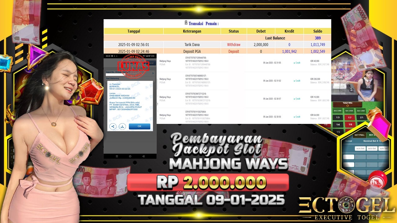 BUKTI JACKPOT SLOT MAHJONG WAYS 2 TERPERCAYA DI INDONESIA TGL 09-01-2025