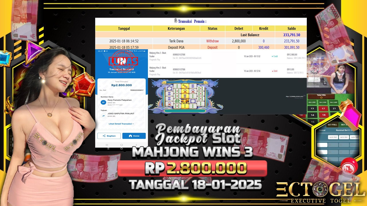 BUKTI JACKPOT SLOT MAHJONG WINS 3 TERPERCAYA DI INDONESIA TGL 18-01-2025