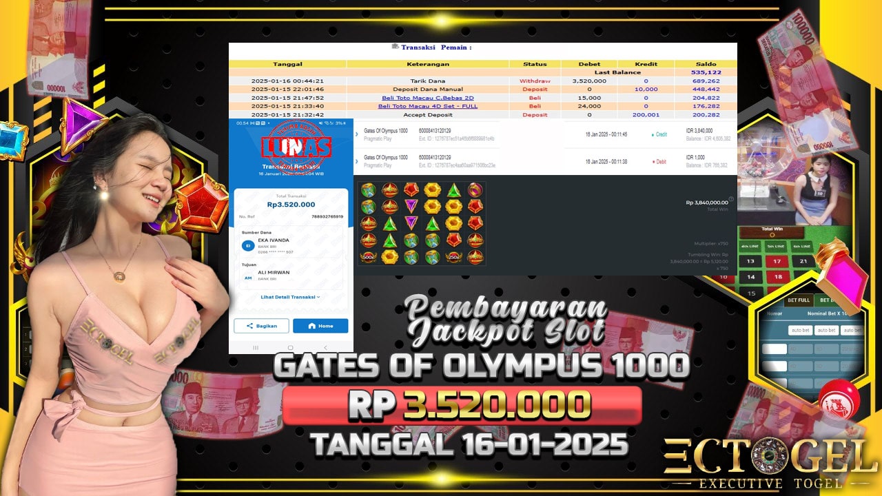 BUKTI JACKPOT SLOT GATES OF OLYMPUS 1000 TERPERCAYA DI INDONESIA TGL 16-01-2025