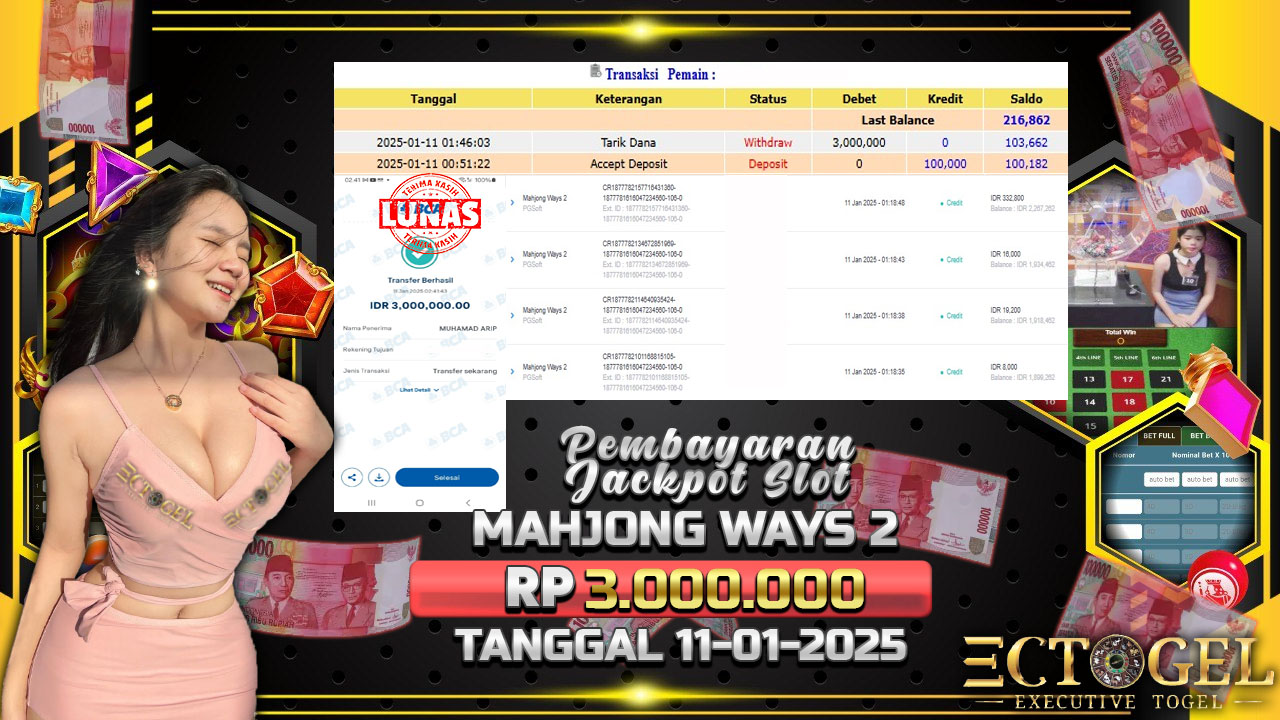 BUKTI JACKPOT SLOT MAHJONG WAYS 2 SHOWDOWN TERPERCAYA DI INDONESIA TGL 11-01-2025