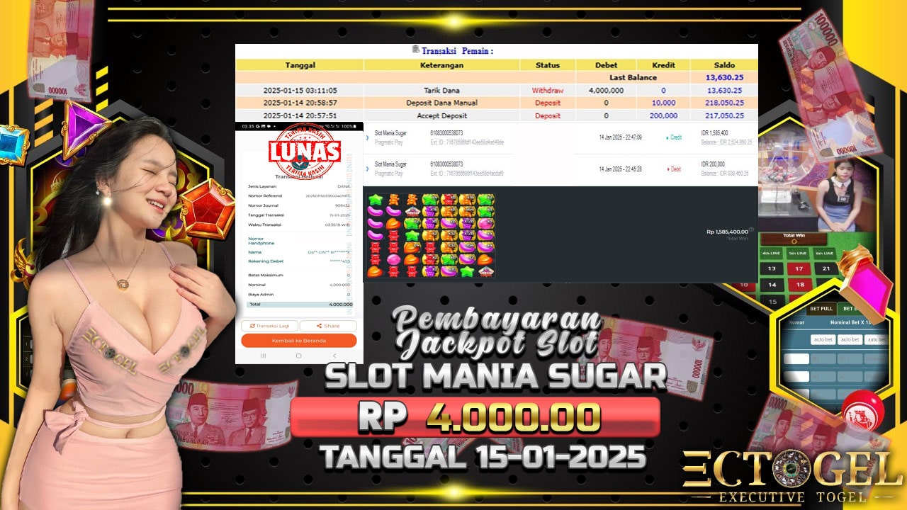 BUKTI JACKPOT SLOT MANIA SUGAR  TERPERCAYA DI INDONESIA TGL 15-01-2025