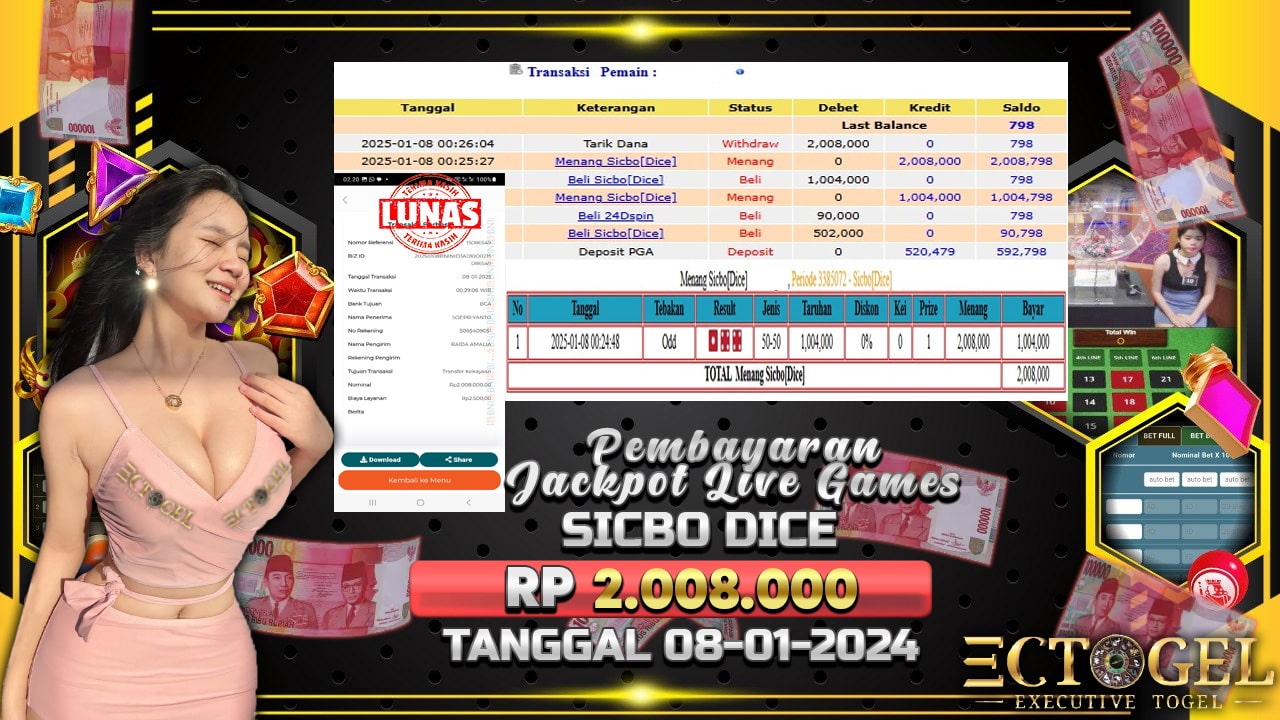 BUKTI JACKPOT SICBO DICE TERPERCAYA DI INDONESIA TGL 08-01-2025