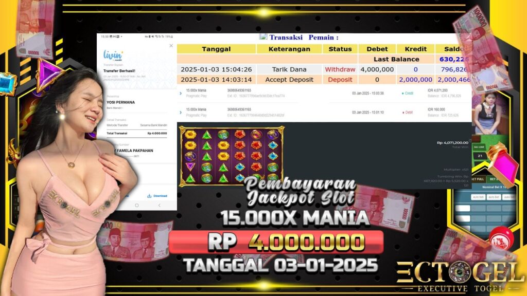 BUKTI JACKPOT SLOT 15.000X MANIA TERPERCAYA DI INDONESIA TGL 03-01-2025