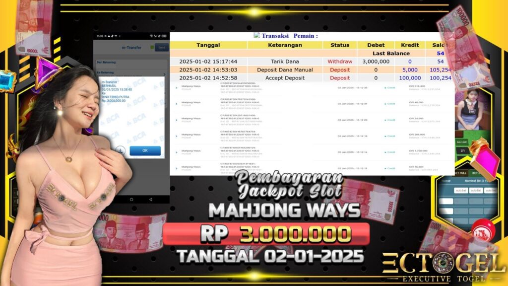 BUKTI JACKPOT SLOT MAHJONG WAYS TERPERCAYA DI INDONESIA TGL 02-01-2025