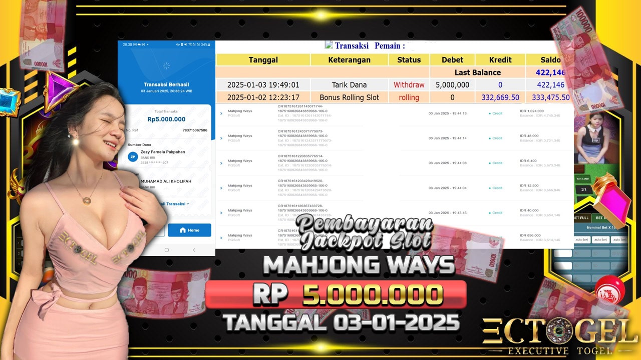 BUKTI JACKPOT SLOT MAHJONG WAYS TERPERCAYA DI INDONESIA TGL 03-01-2025